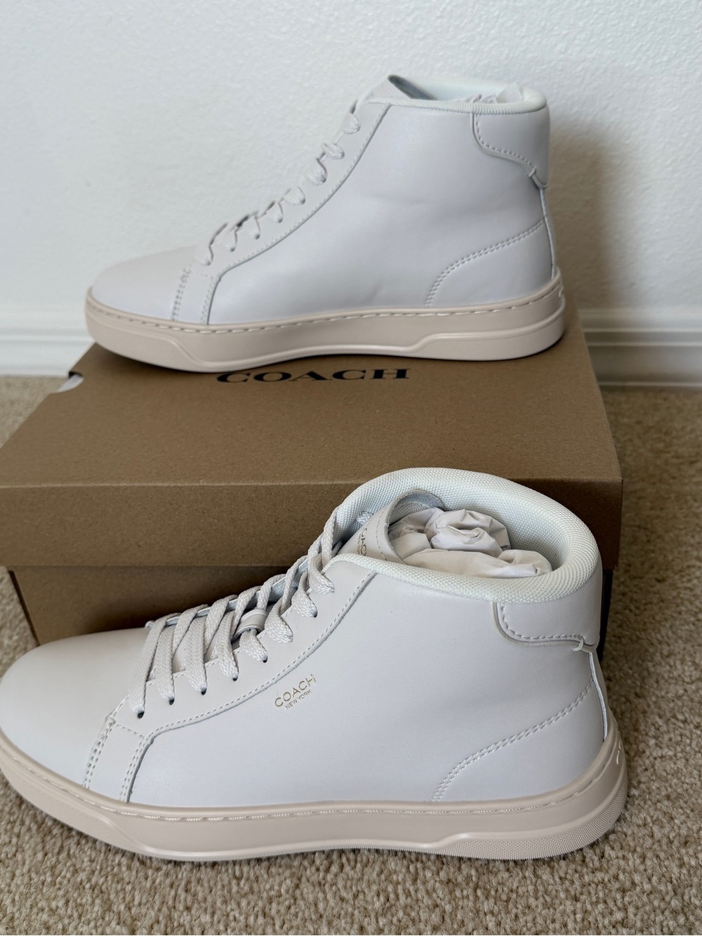 Coach Men’s Cream-White High-Top Leather Sneakers Size 9